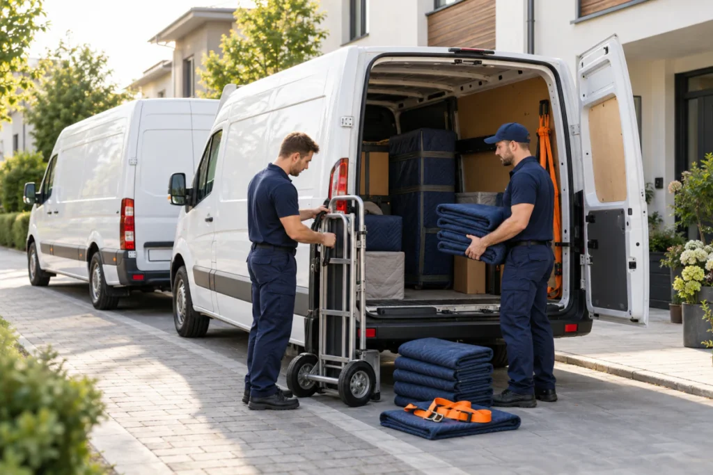 Perkraustymo komanda ruošia transporto priemones ir apsaugos įrangą
